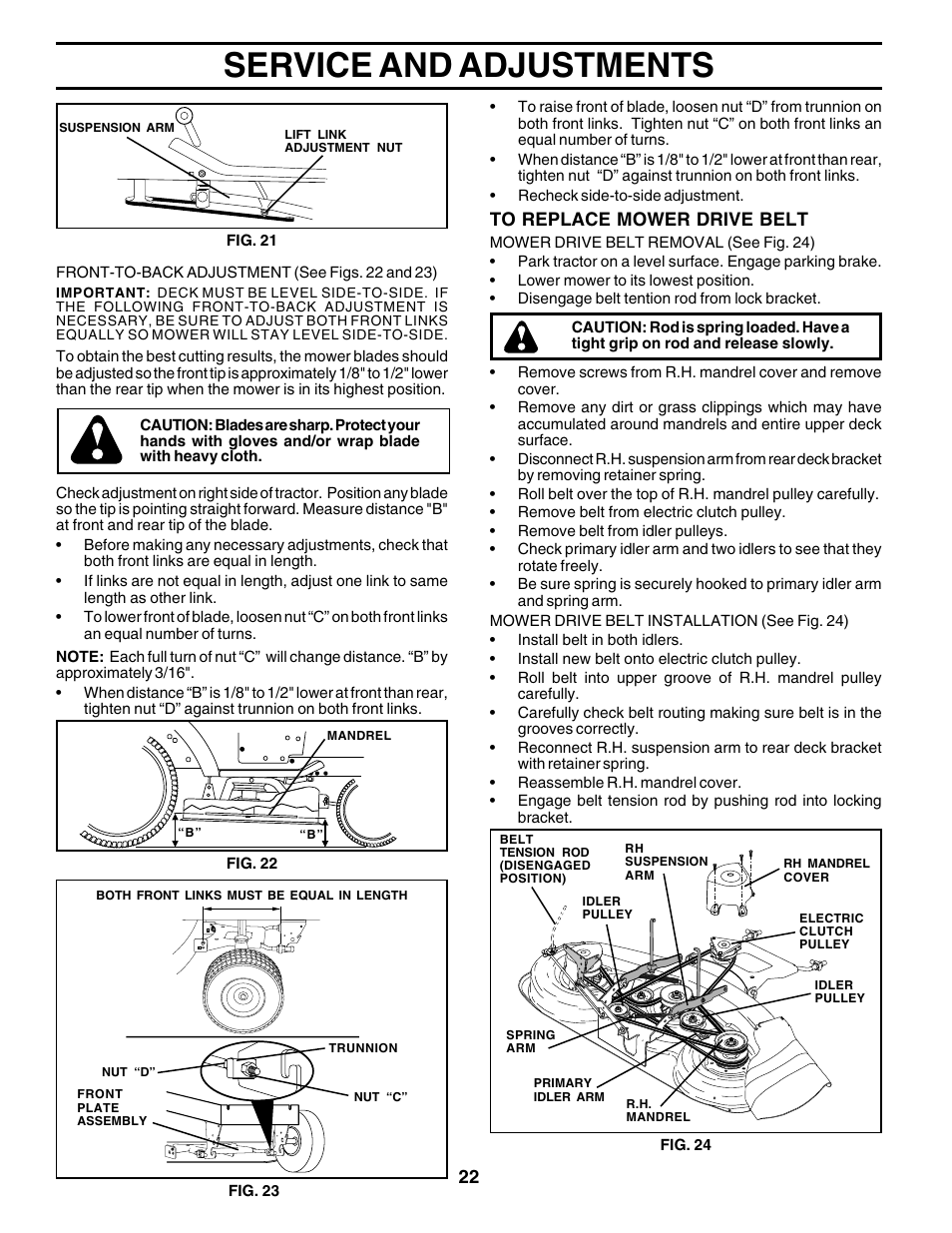 Service and adjustments | Poulan 180200 User Manual | Page 22 / 48