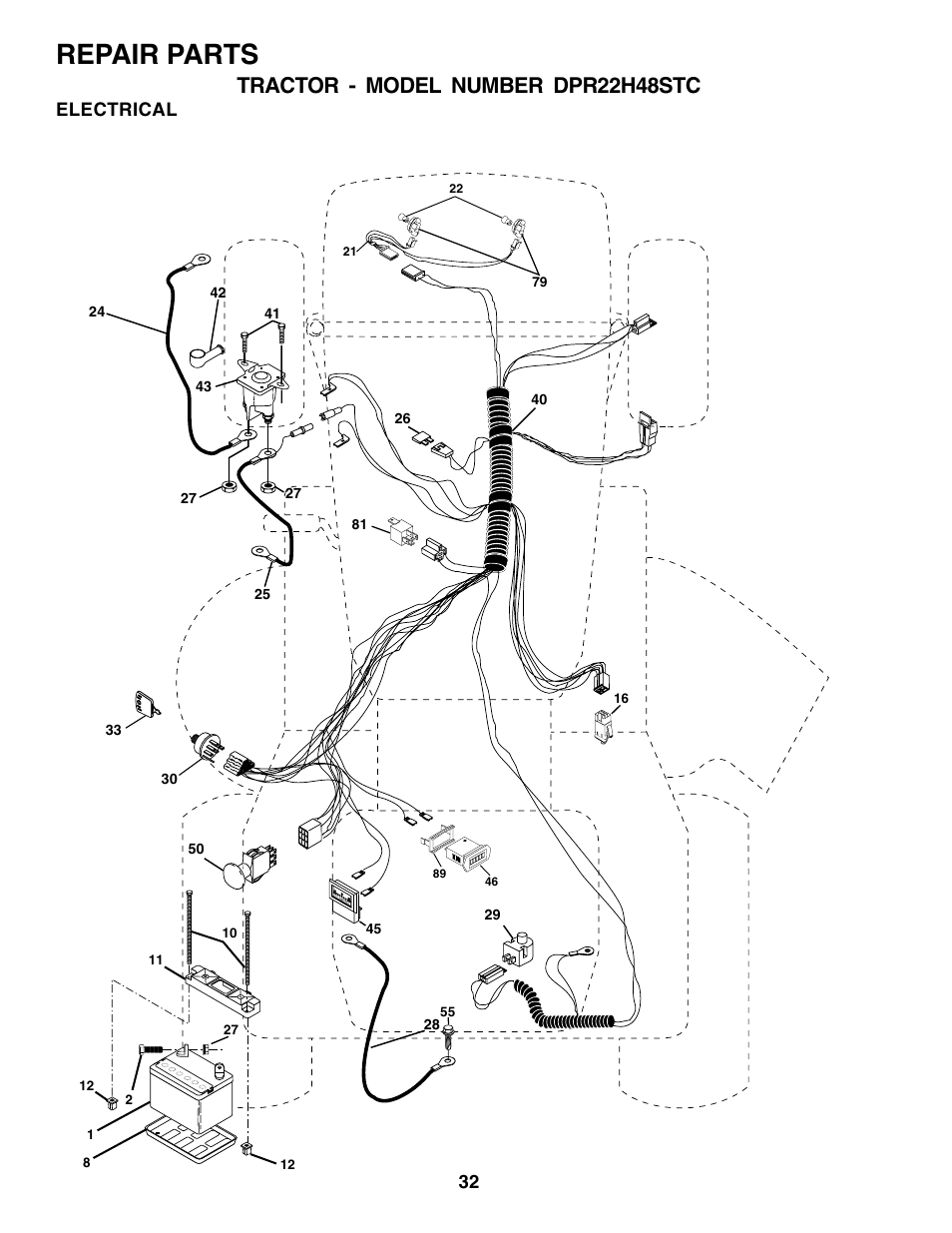 Repair parts, Tractor - model number dpr22h48stc, Electrical | Poulan 180200 User Manual | Page 32 / 48