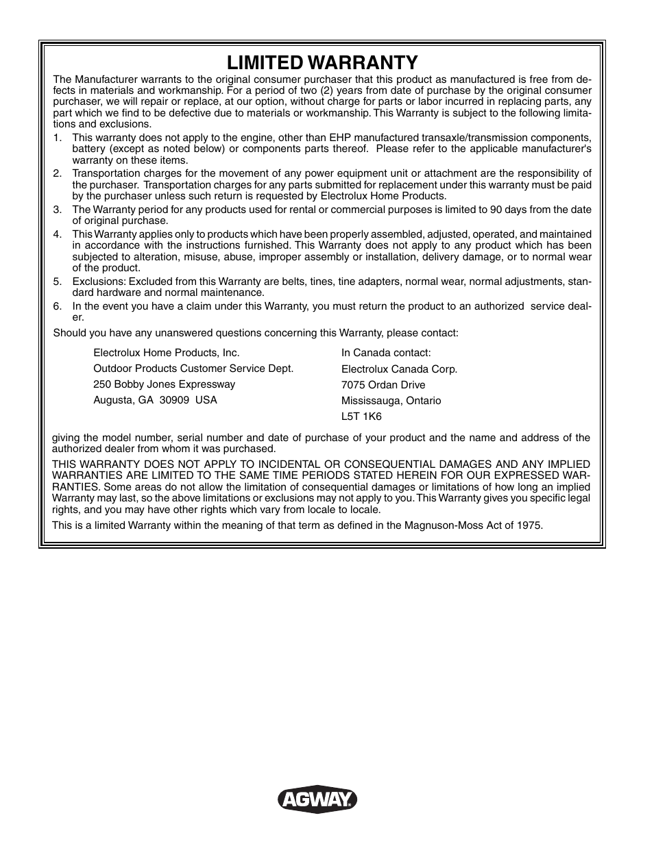 Limited warranty | Poulan AGF550A User Manual | Page 24 / 24
