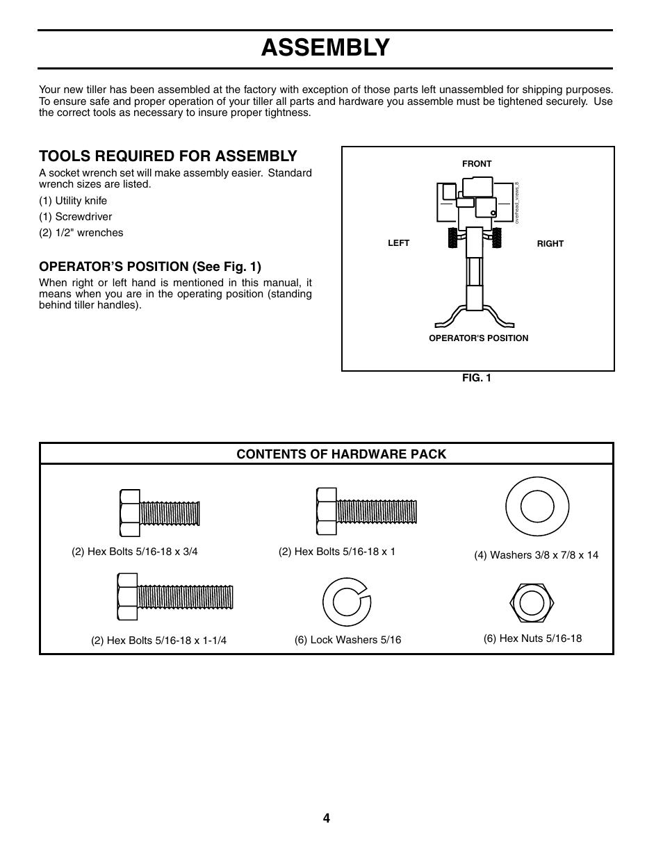 Assembly, Tools required for assembly | Poulan AGF550A User Manual | Page 4 / 24