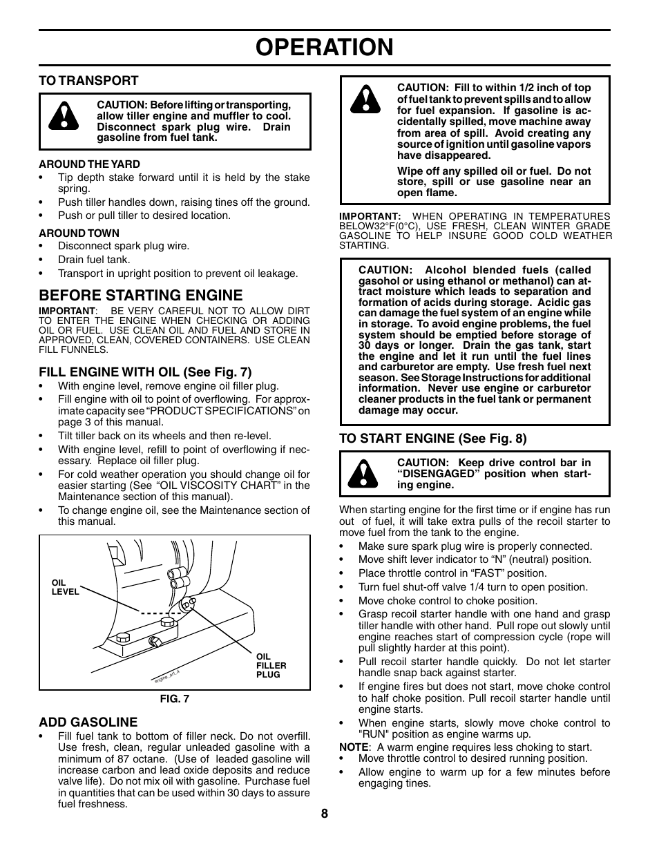 Operation, Before starting engine | Poulan AGF550A User Manual | Page 8 / 24