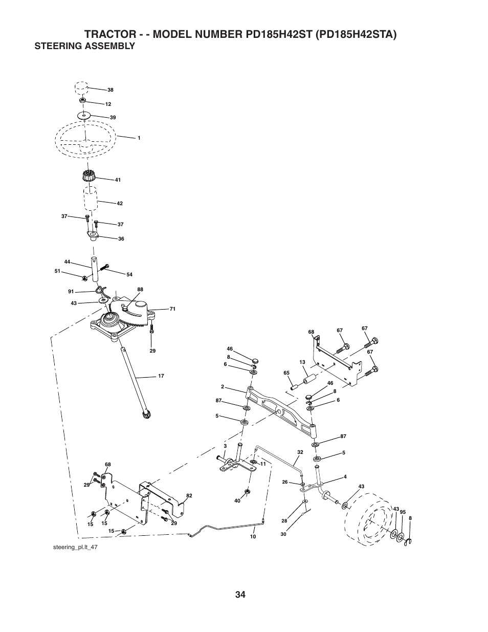 Steering assembly | Poulan 188774 User Manual | Page 34 / 44
