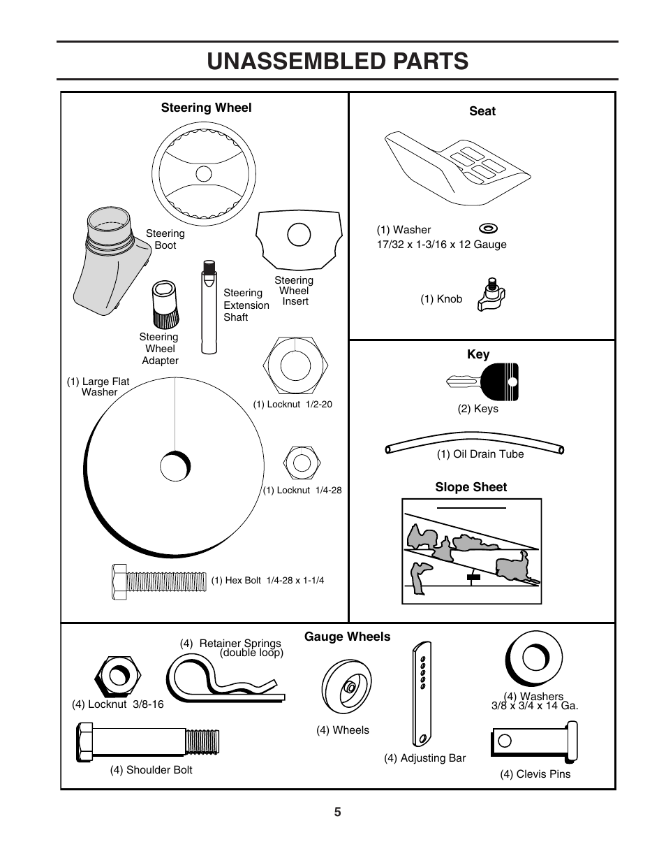 Unassembled parts | Poulan 188774 User Manual | Page 5 / 44