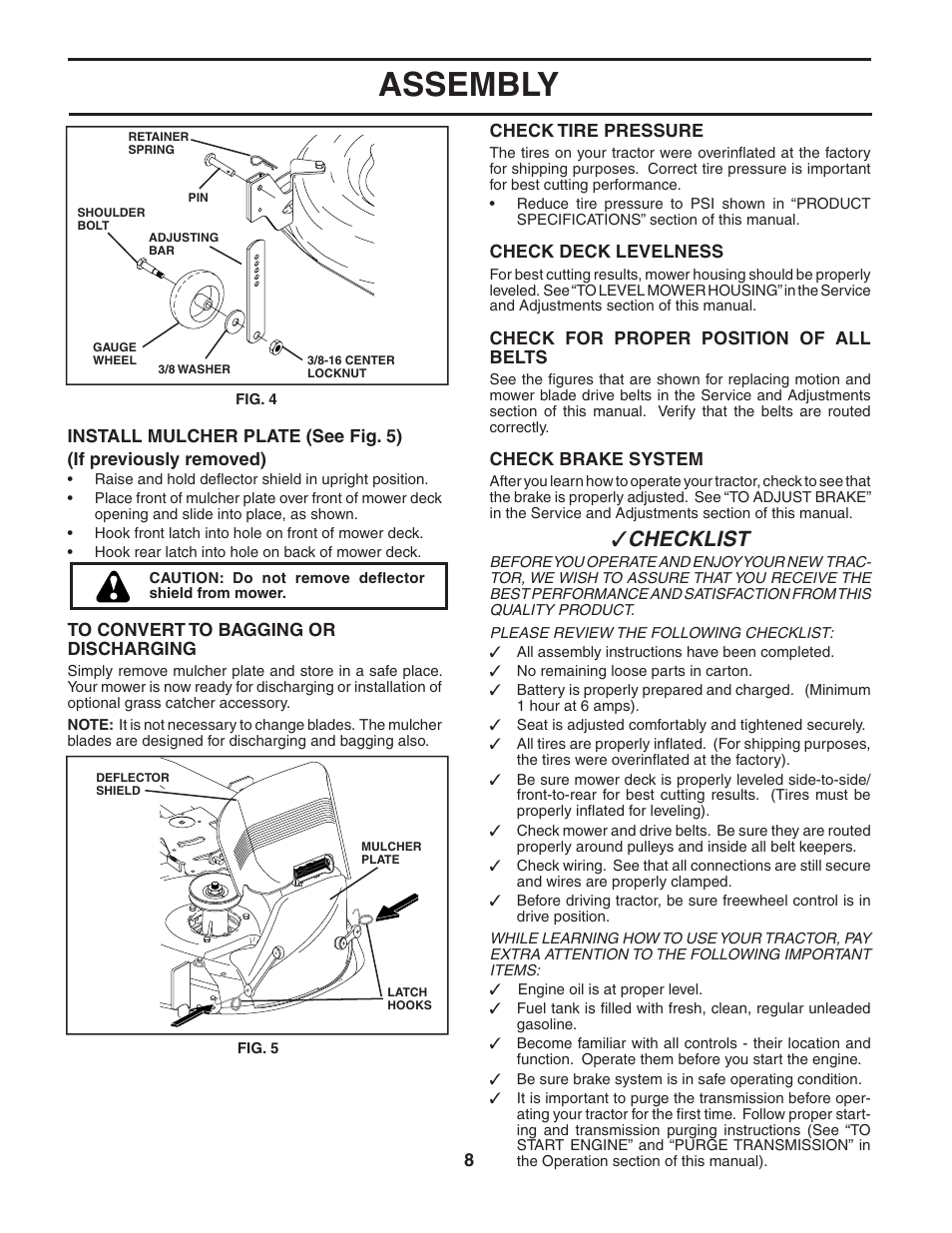 Assembly, Che cklist | Poulan 188774 User Manual | Page 8 / 44