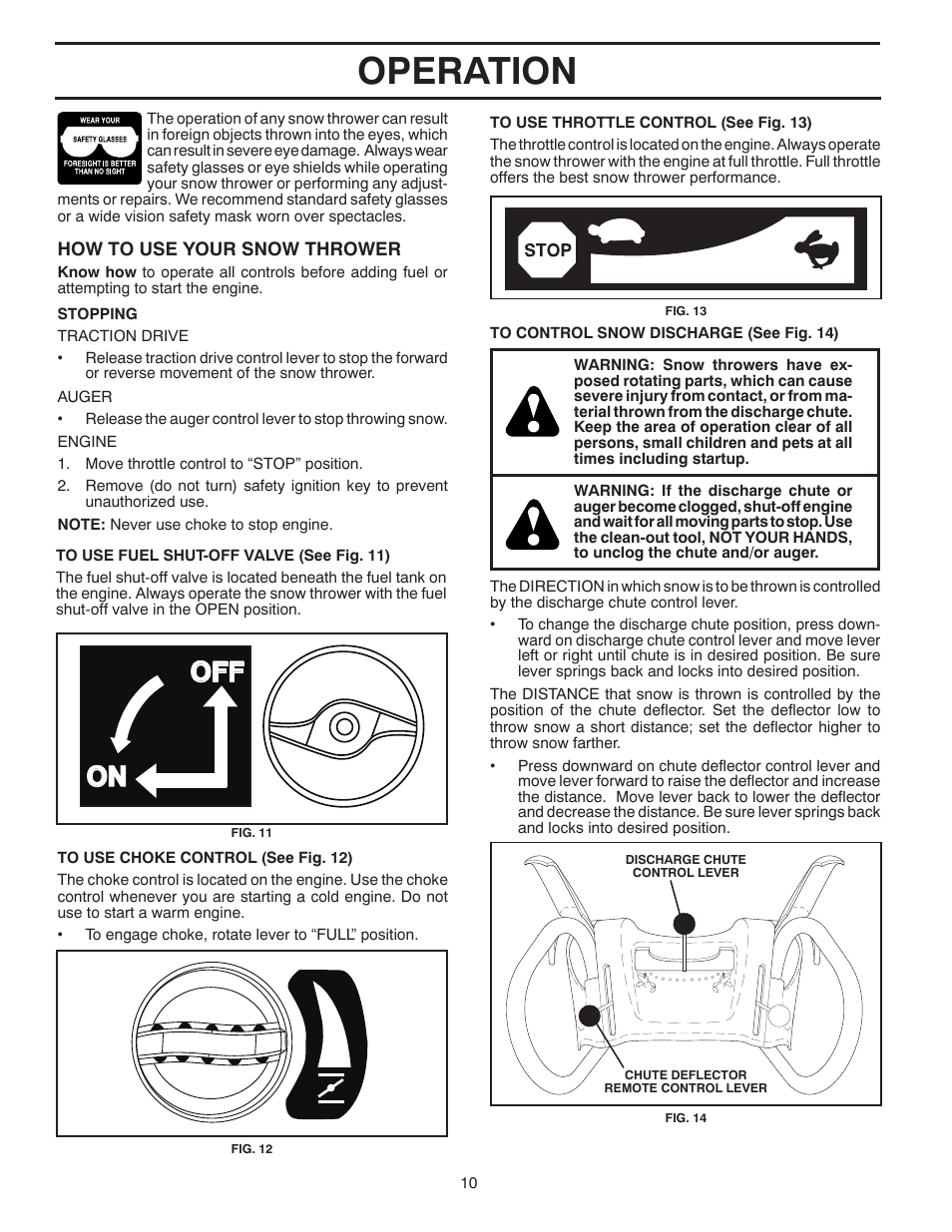 Operation, On off | Poulan Pro PP265E27 SNOW THROWER User Manual | Page 10 / 44