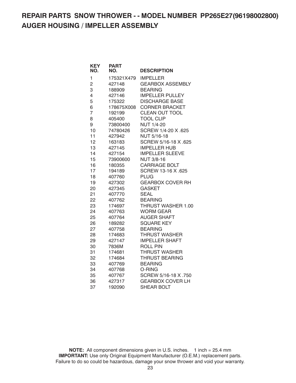 Poulan Pro PP265E27 SNOW THROWER User Manual | Page 23 / 44