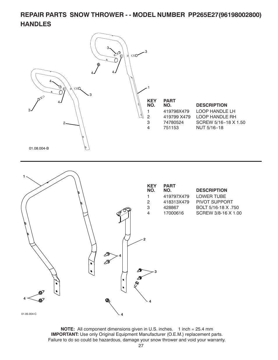 Handles | Poulan Pro PP265E27 SNOW THROWER User Manual | Page 27 / 44