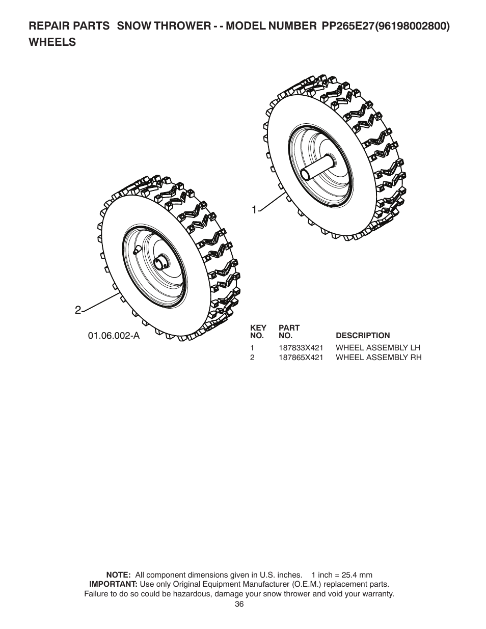 Wheels | Poulan Pro PP265E27 SNOW THROWER User Manual | Page 36 / 44