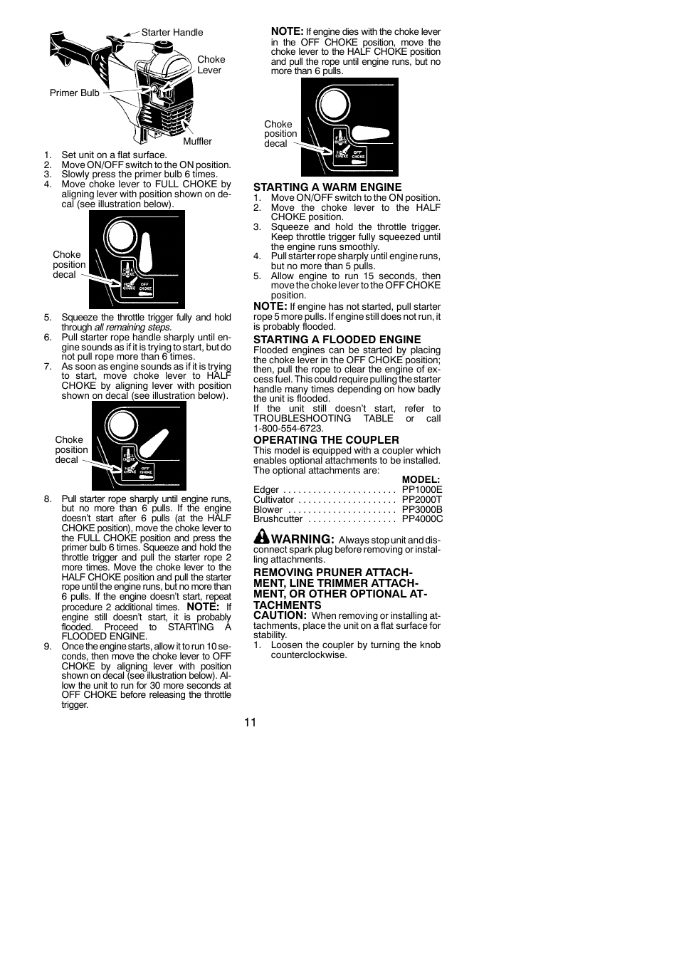 Warning | Poulan 530165221 User Manual | Page 11 / 21
