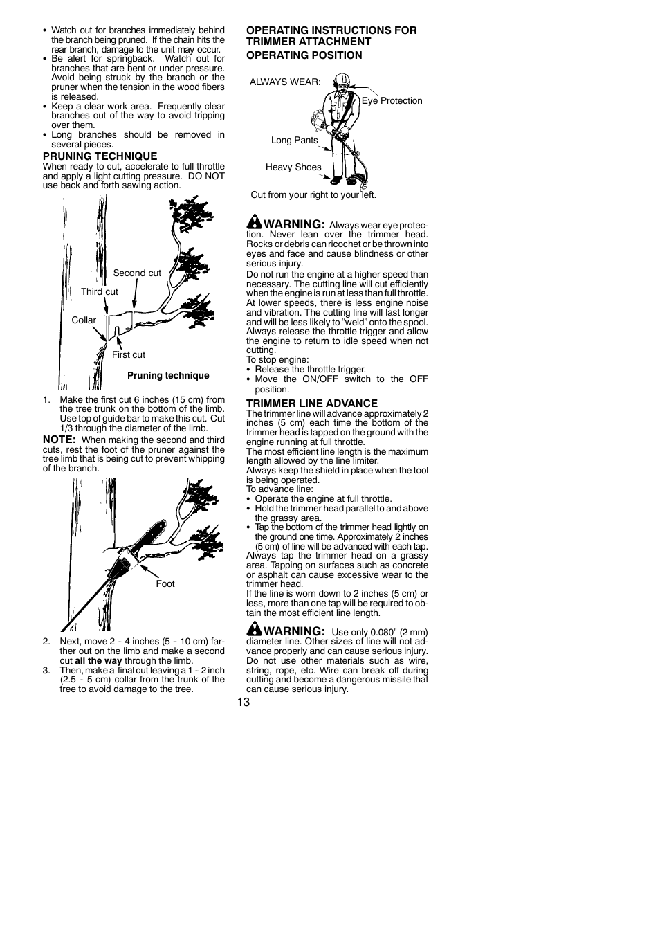 Warning | Poulan 530165221 User Manual | Page 13 / 21