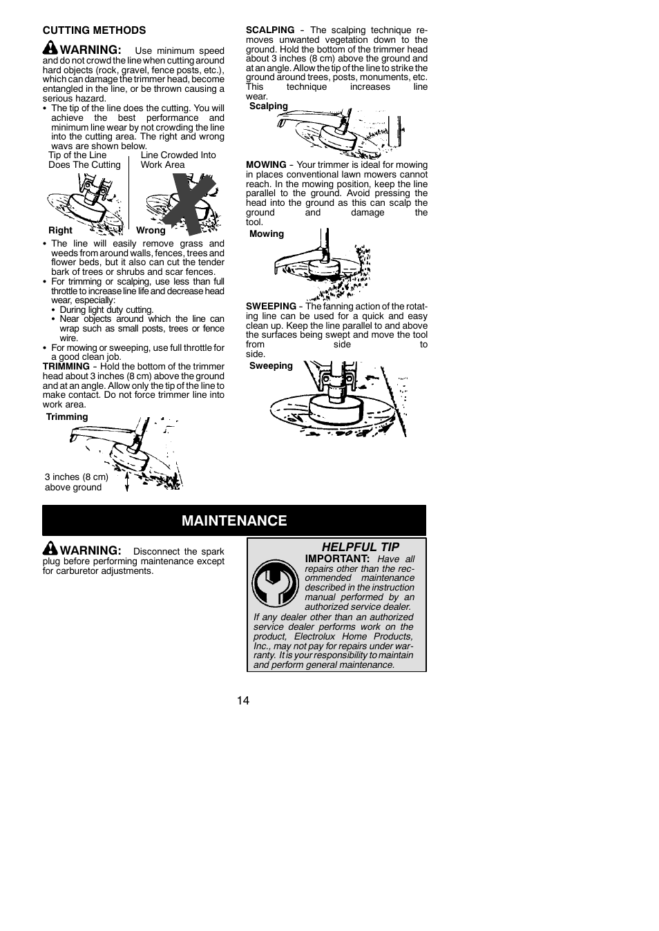 Maintenance, Warning, Helpful tip | Poulan 530165221 User Manual | Page 14 / 21