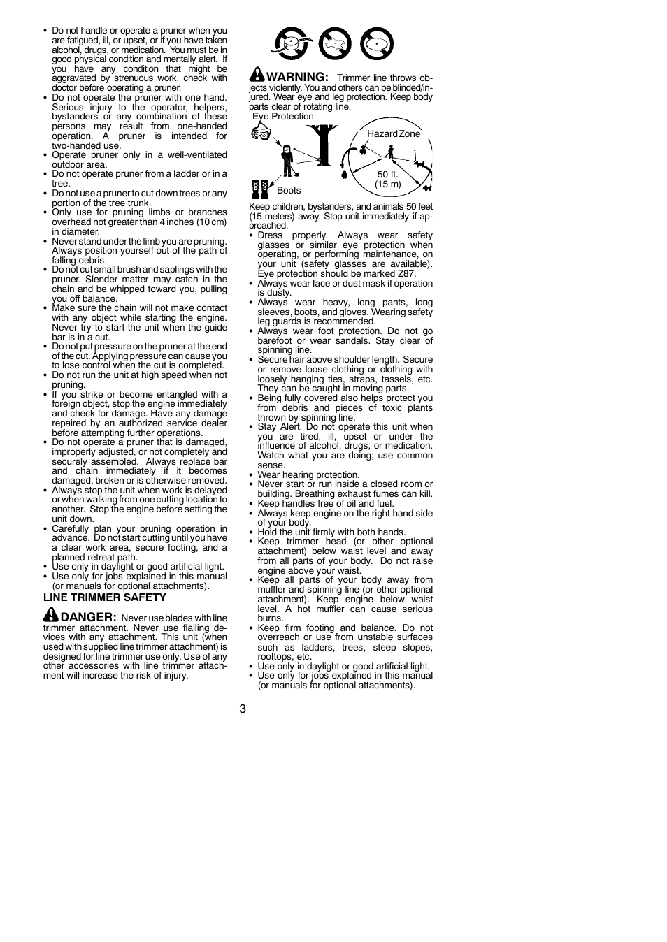 Danger, Warning | Poulan 530165221 User Manual | Page 3 / 21