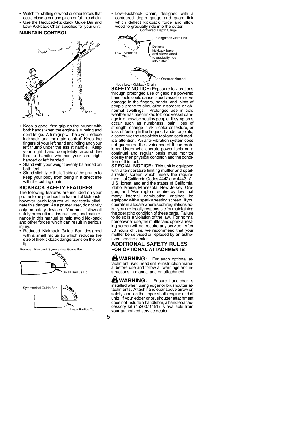 Additional safety rules, Warning | Poulan 530165221 User Manual | Page 5 / 21