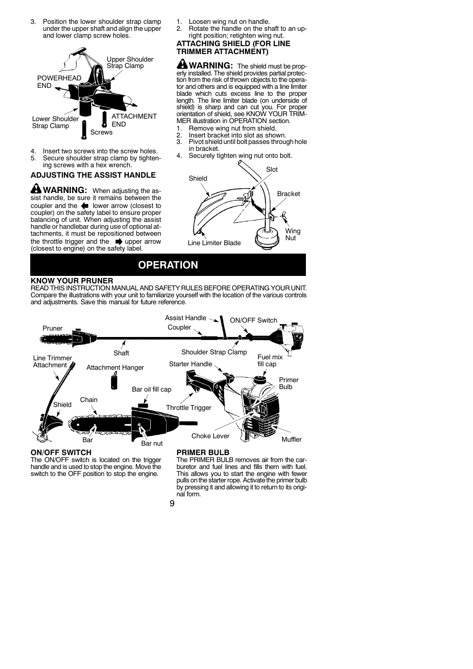 Operation, Warning | Poulan 530165221 User Manual | Page 9 / 21