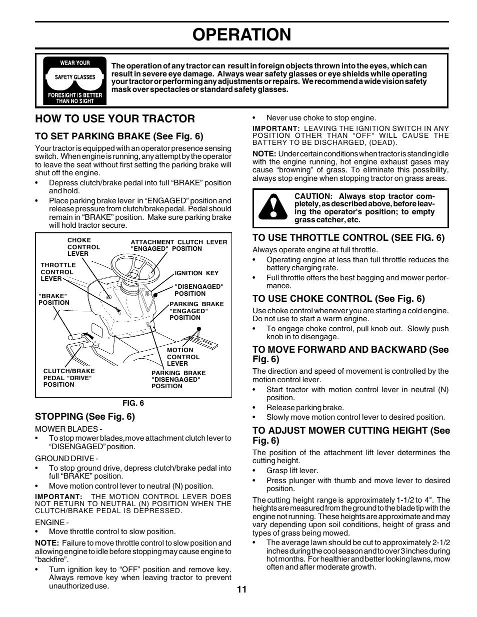 Operation, How to use your tractor | Poulan 180002 User Manual | Page 11 / 48