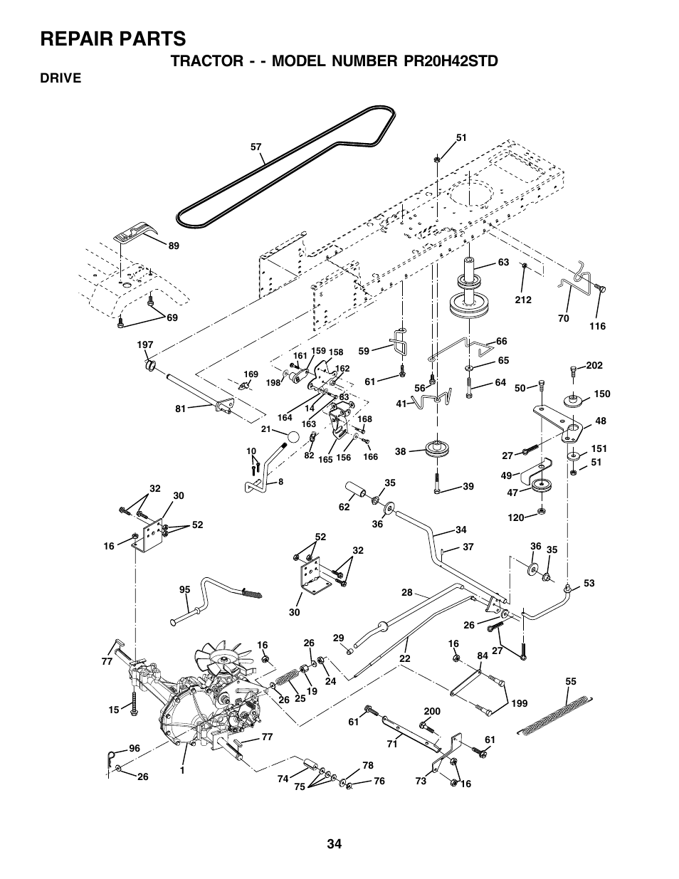 Repair parts, Tractor - - model number pr20h42std, Drive | Poulan 180002 User Manual | Page 34 / 48