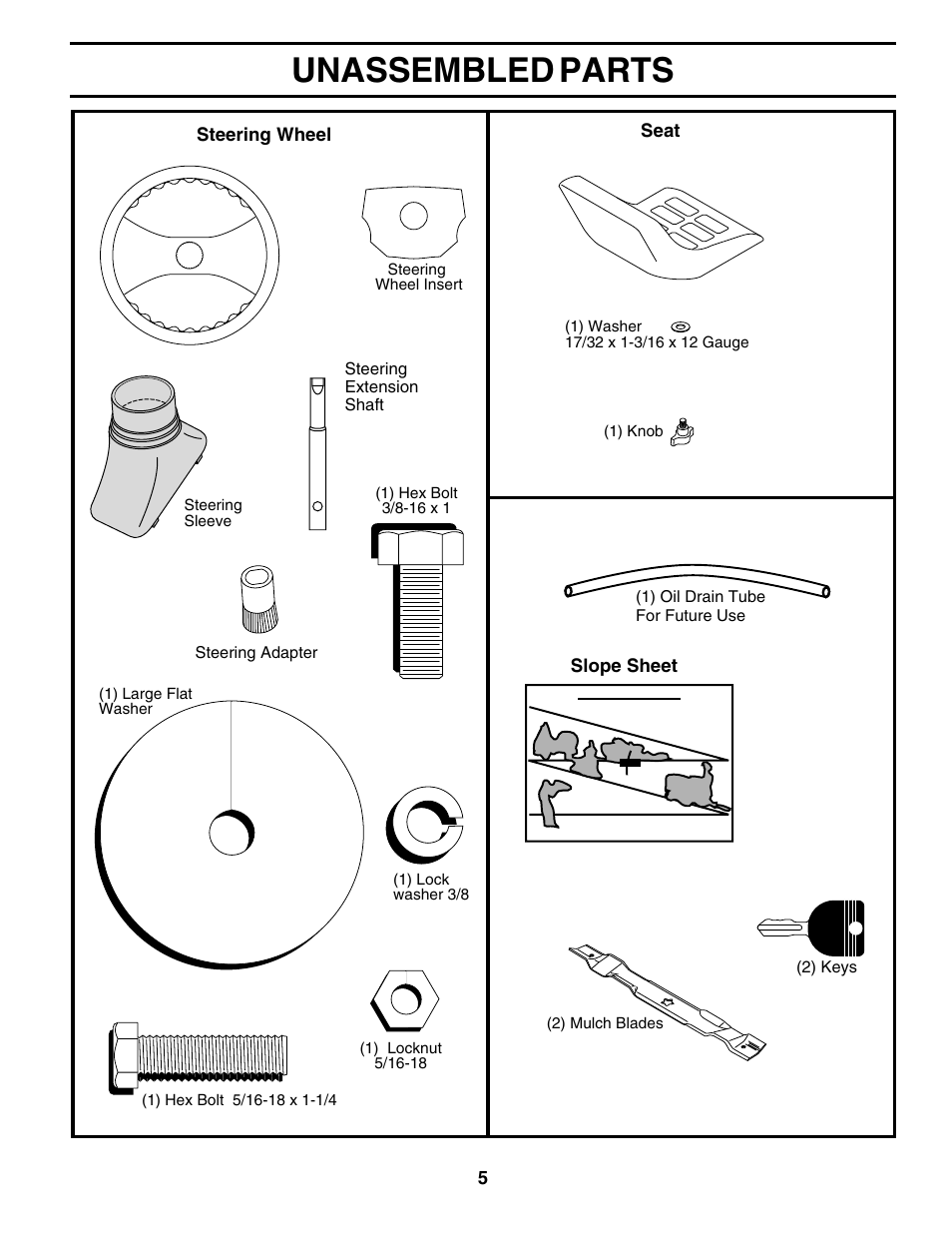 Unassembled parts | Poulan 180002 User Manual | Page 5 / 48