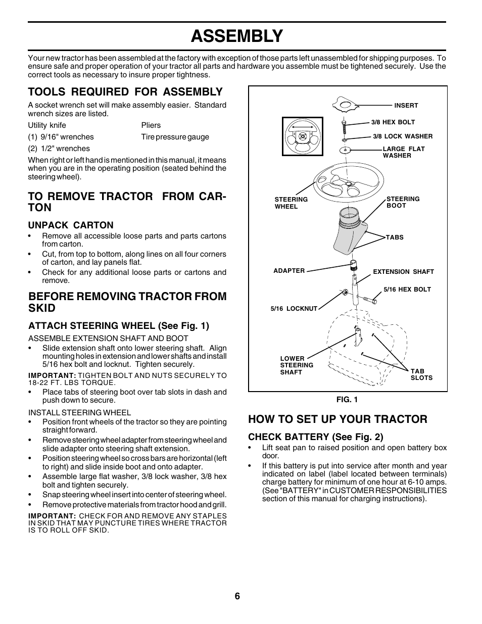 Assembly, Tools required for assembly, Before removing tractor from skid | How to set up your tractor | Poulan 180002 User Manual | Page 6 / 48
