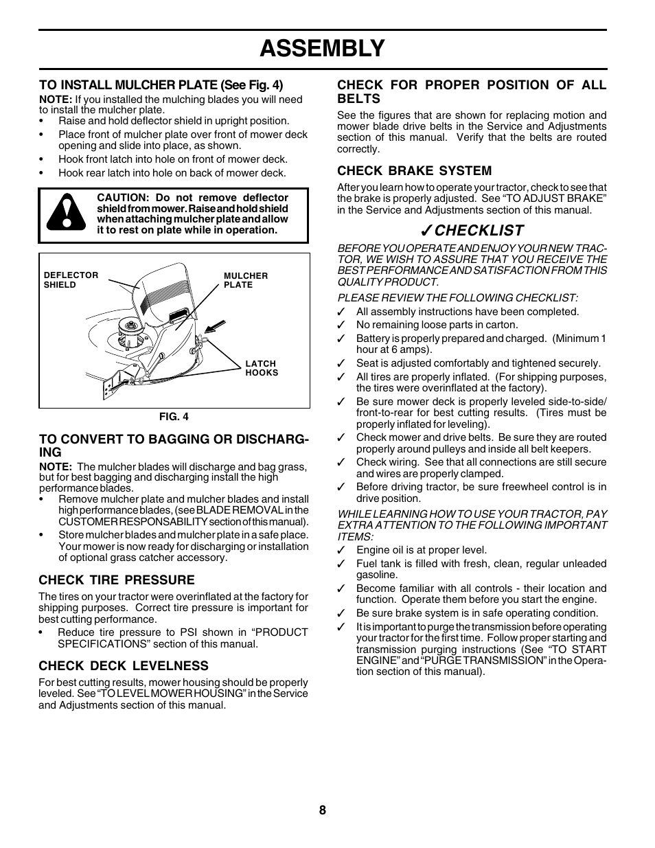 Assembly, Checklist | Poulan 180002 User Manual | Page 8 / 48