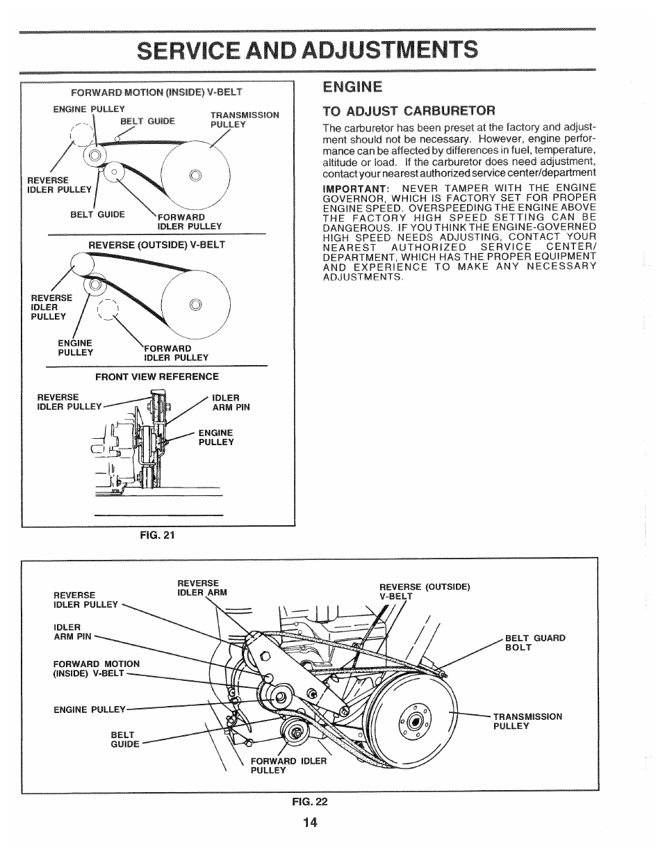 Engine, To adjust carburetor, Ser¥ice and adjustments | Poulan HDF550L User Manual | Page 14 / 24