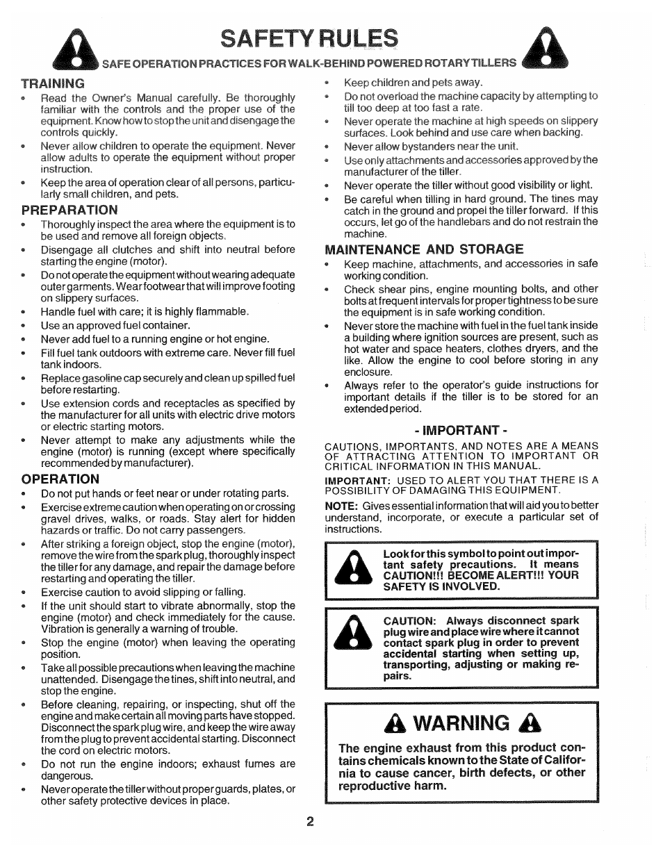 Safety rules, Training, Operation | Maintenance and storage, Asafety rules, Warning | Poulan HDF550L User Manual | Page 2 / 24