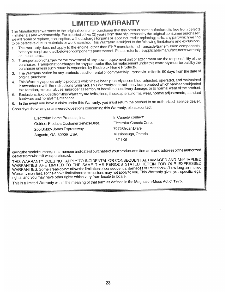 Limreo warrani | Poulan HDF550L User Manual | Page 23 / 24