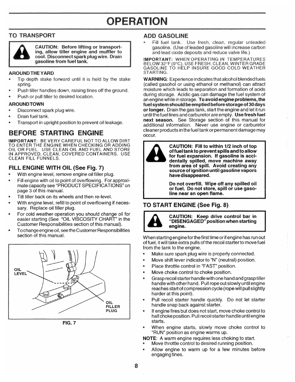 Add gasoline, Operation, Before starting engine | Poulan HDF550L User Manual | Page 8 / 24