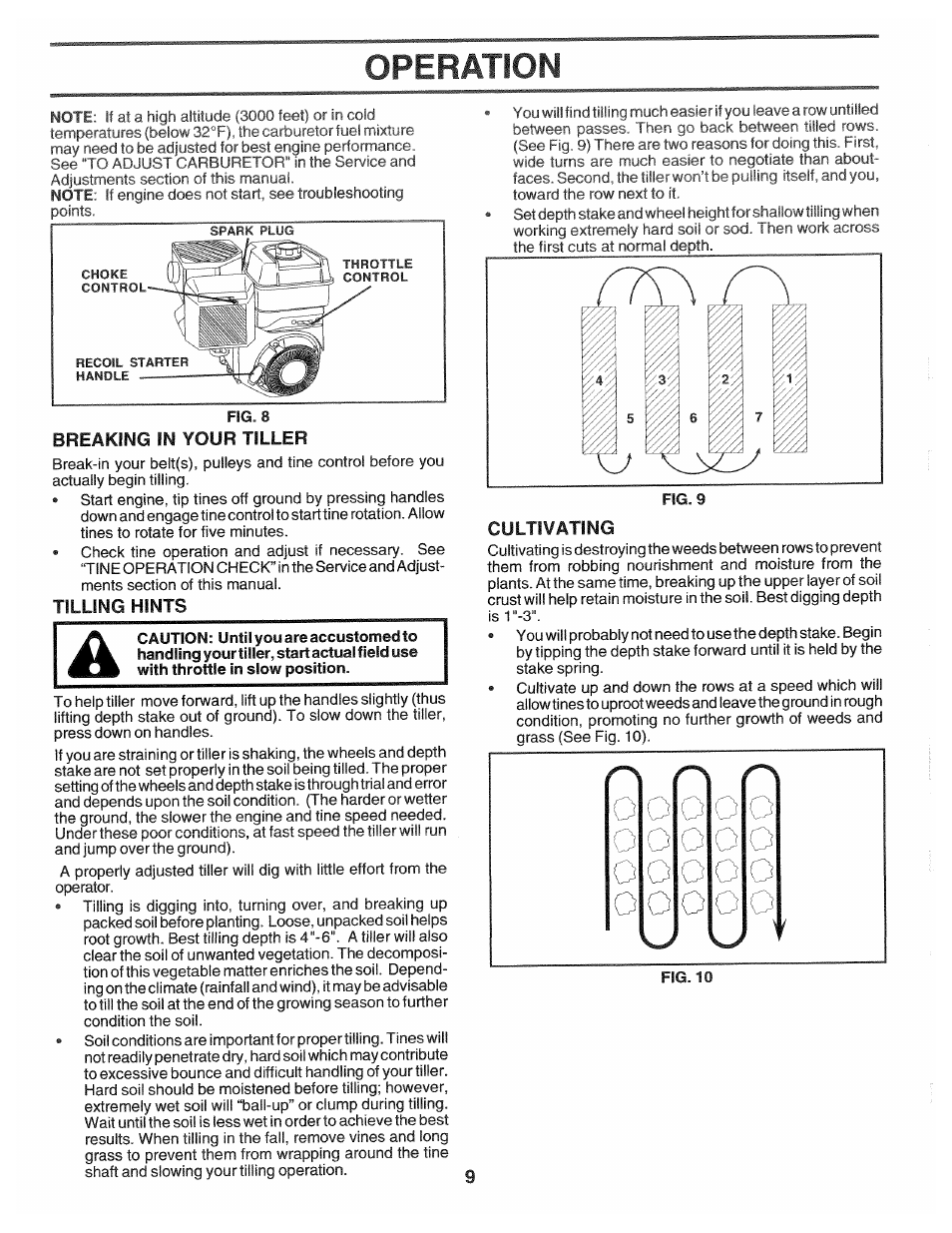 Tilling hints, Operation | Poulan HDF550L User Manual | Page 9 / 24