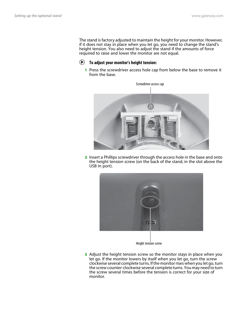 Adjusting monitor height tension, To adjust your monitor’s height tension | Preference Audio FPD1975W User Manual | Page 12 / 38