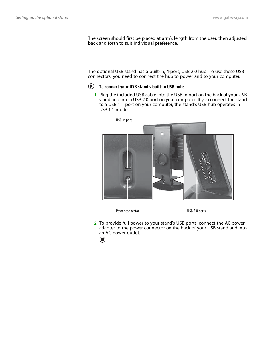 Screen distance from user, Connecting the usb hub, To connect your usb stand’s built-in usb hub | Preference Audio FPD1975W User Manual | Page 14 / 38