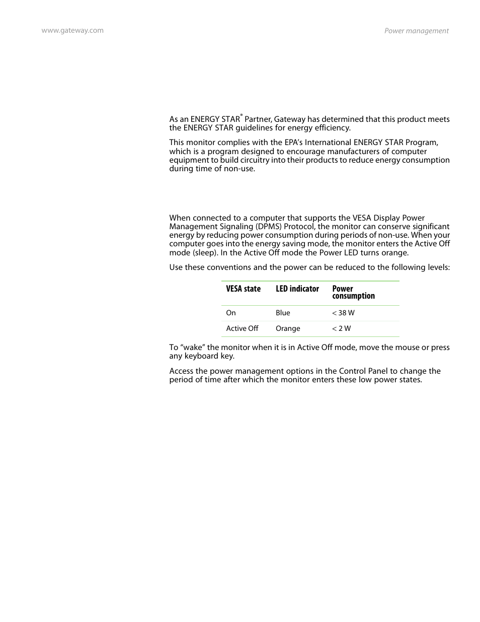 Power management, Energy star, Energy declaration | Energy star energy declaration | Preference Audio FPD1975W User Manual | Page 25 / 38