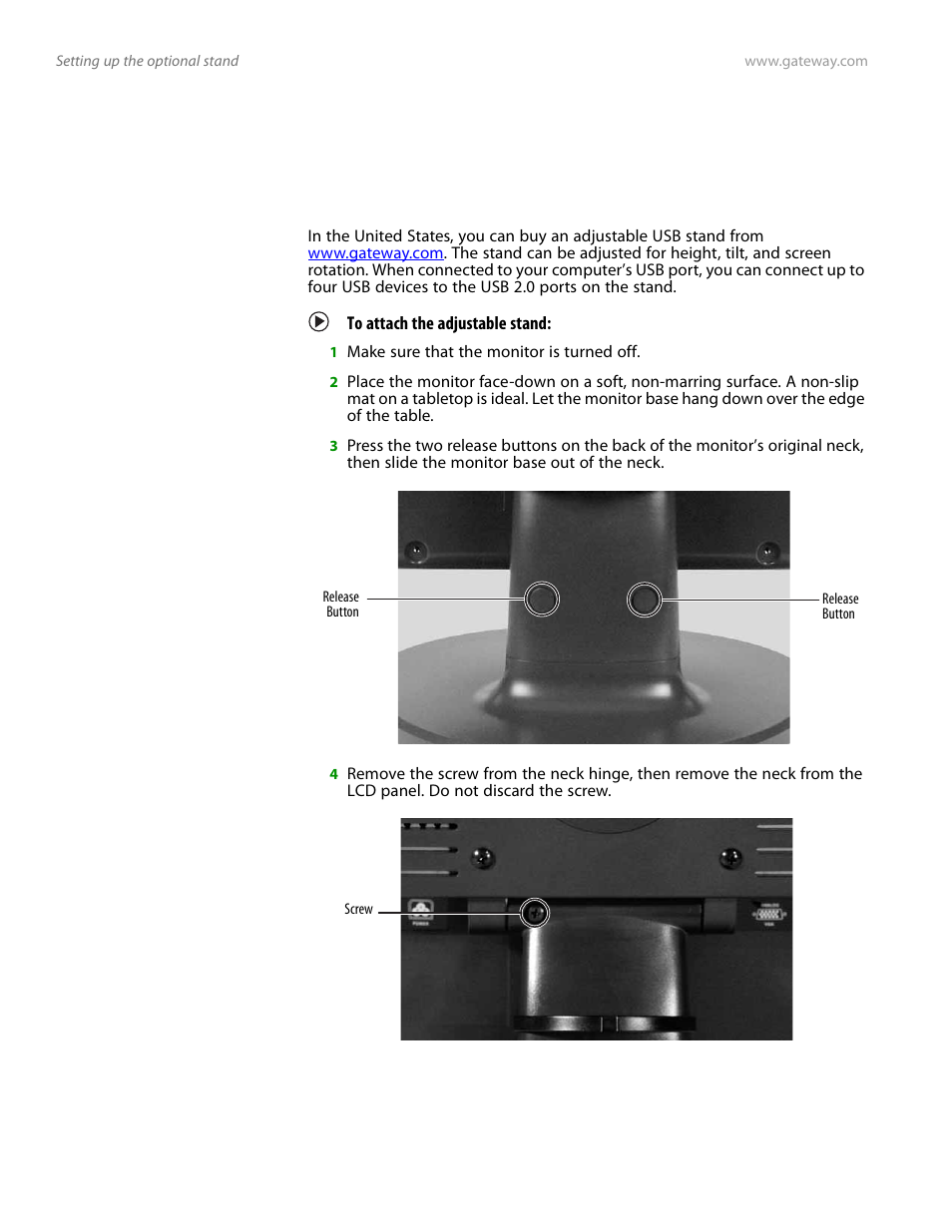 Setting up the optional stand, Attaching the usb stand, To attach the adjustable stand | Preference Audio FPD1975W User Manual | Page 8 / 38