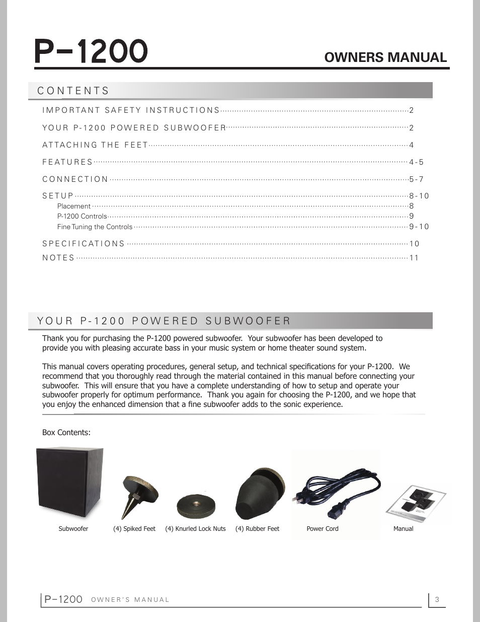 P-1200, Owners manual | Preference Audio P-1200 User Manual | Page 3 / 12