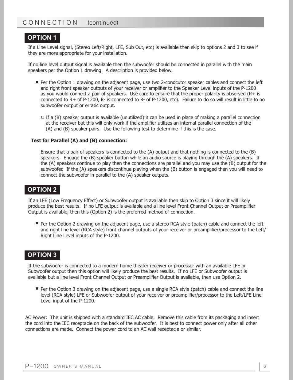 P-1200, Option 1, Option 2 | Option 3 | Preference Audio P-1200 User Manual | Page 6 / 12