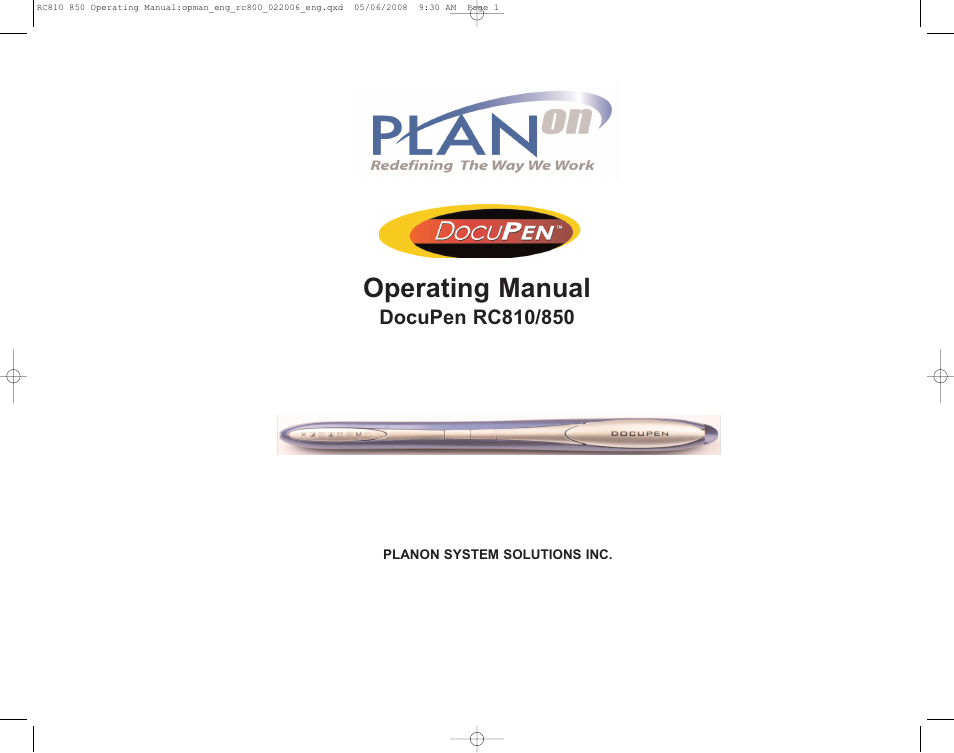 Planon System Solutions DocuPen RC810 User Manual | 19 pages