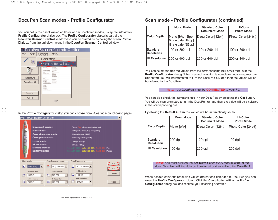 Docupen scan modes - profile configurator, Scan mode - profile configurator (continued) | Planon System Solutions DocuPen RC810 User Manual | Page 14 / 19