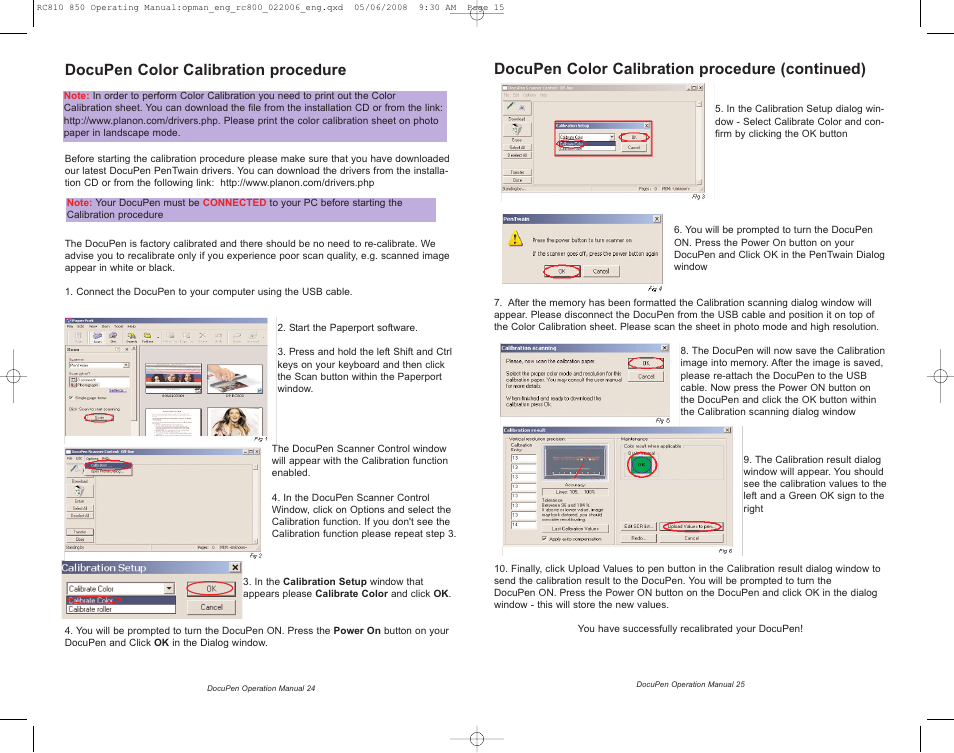 Docupen color calibration procedure, Docupen color calibration procedure (continued) | Planon System Solutions DocuPen RC810 User Manual | Page 15 / 19