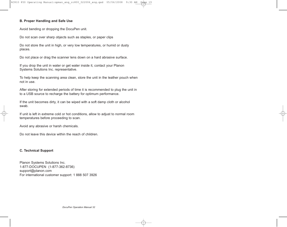Planon System Solutions DocuPen RC810 User Manual | Page 19 / 19