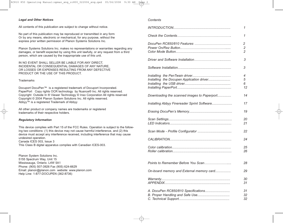 Planon System Solutions DocuPen RC810 User Manual | Page 2 / 19