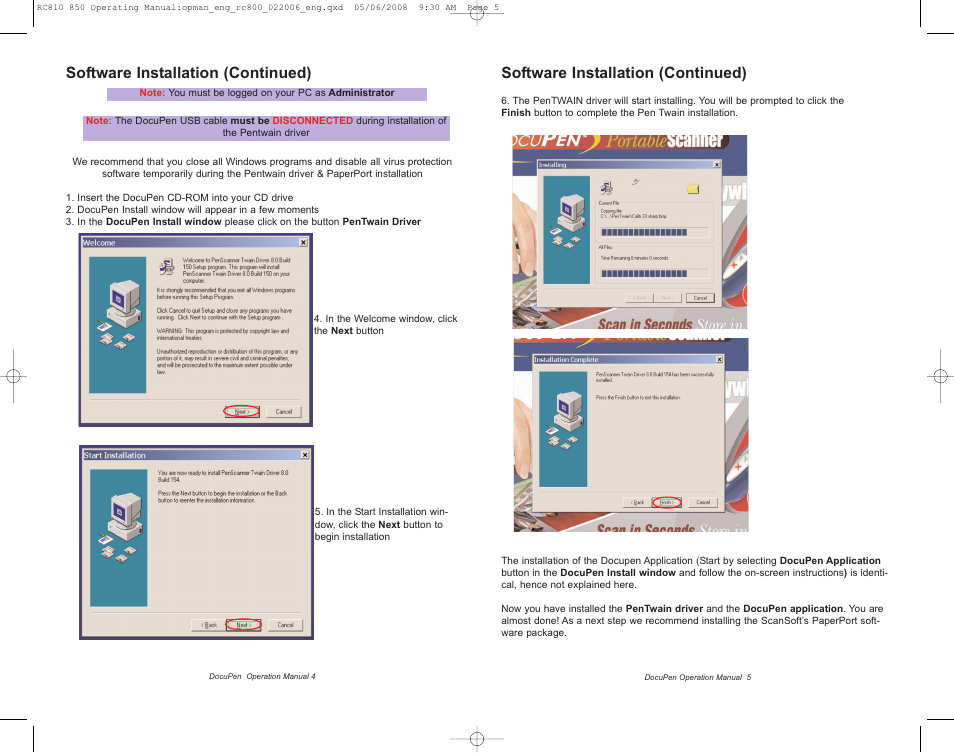 Software installation (continued) | Planon System Solutions DocuPen RC810 User Manual | Page 5 / 19