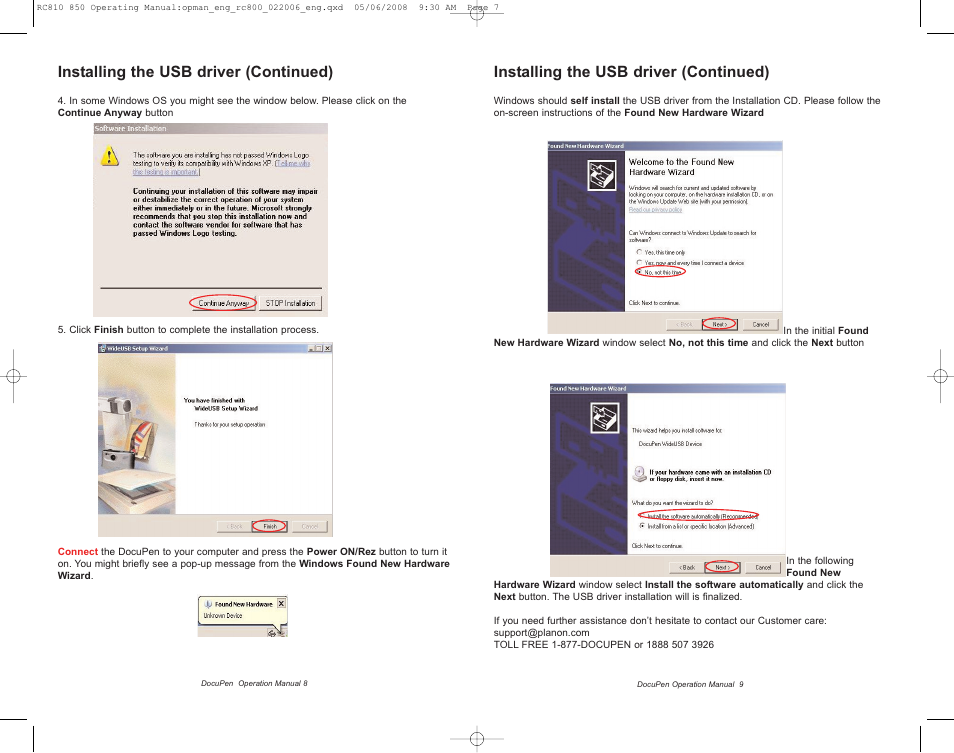 Installing the usb driver (continued) | Planon System Solutions DocuPen RC810 User Manual | Page 7 / 19