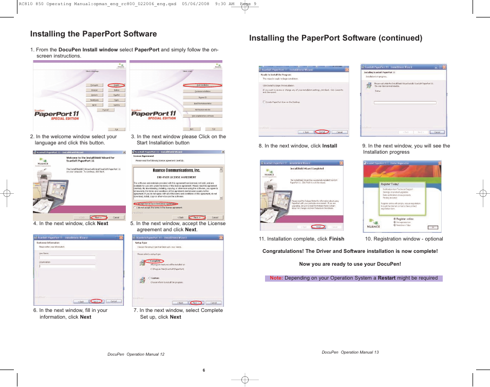 Installing the paperport software (continued), Installing the paperport software | Planon System Solutions DocuPen RC810 User Manual | Page 9 / 19