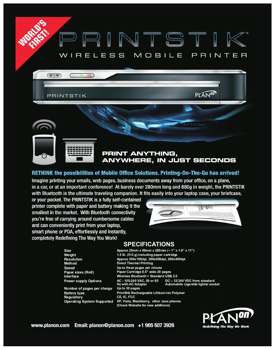 Specifications | Planon System Solutions DocuPen RC800 Series User Manual | Page 2 / 2