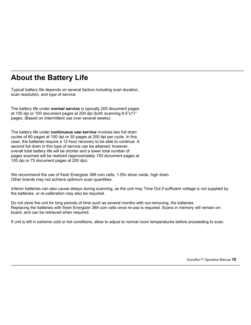 About the battery life | Planon System Solutions DocuPort Series DocuPen User Manual | Page 10 / 48