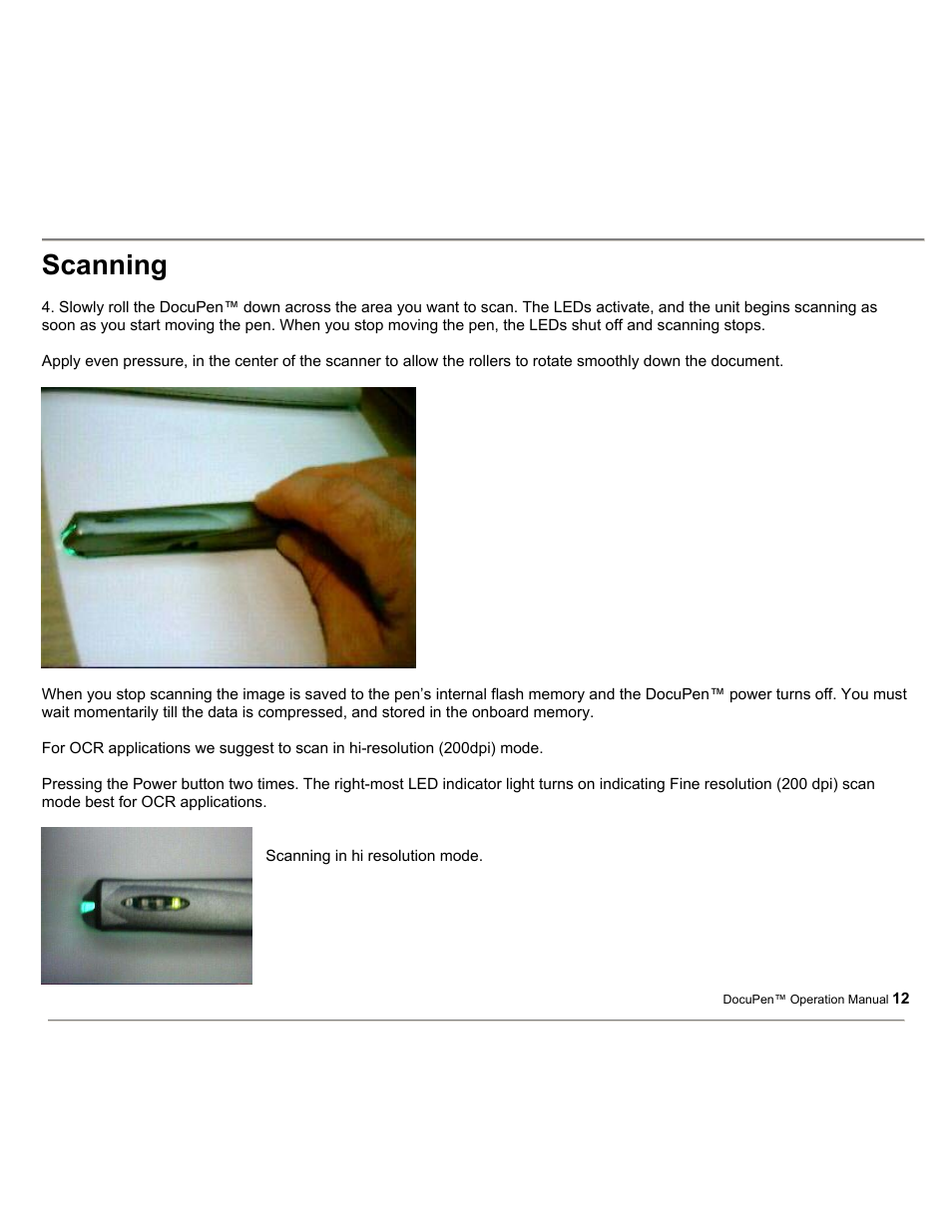 Scanning | Planon System Solutions DocuPort Series DocuPen User Manual | Page 12 / 48