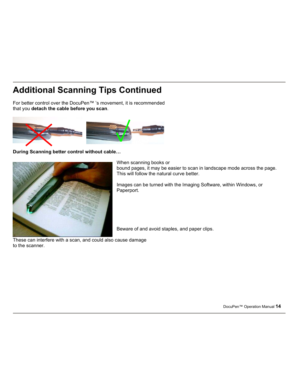 Additional scanning tips continued | Planon System Solutions DocuPort Series DocuPen User Manual | Page 14 / 48