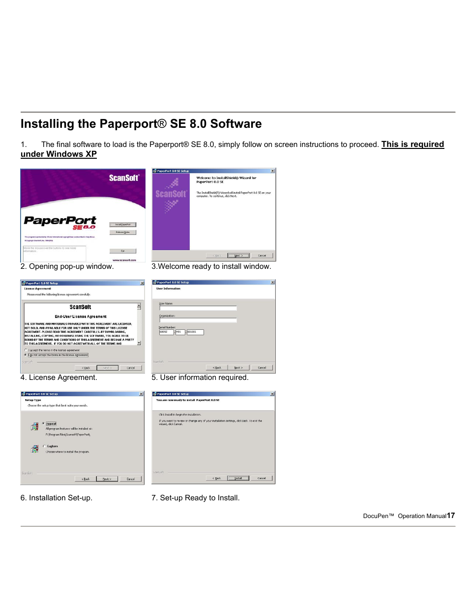 Installing the paperport ® se 8.0 software | Planon System Solutions DocuPort Series DocuPen User Manual | Page 17 / 48