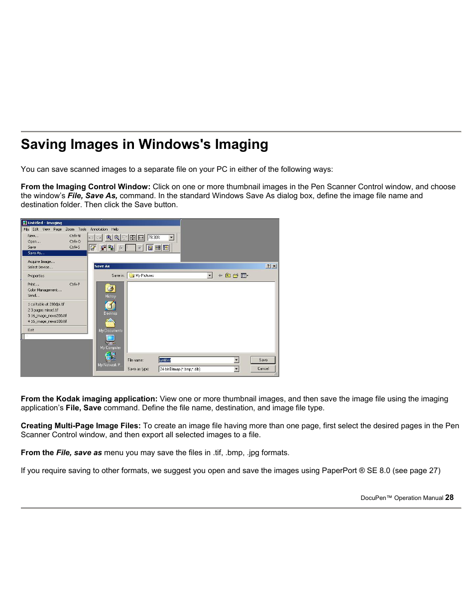 Saving images in windows's imaging | Planon System Solutions DocuPort Series DocuPen User Manual | Page 28 / 48
