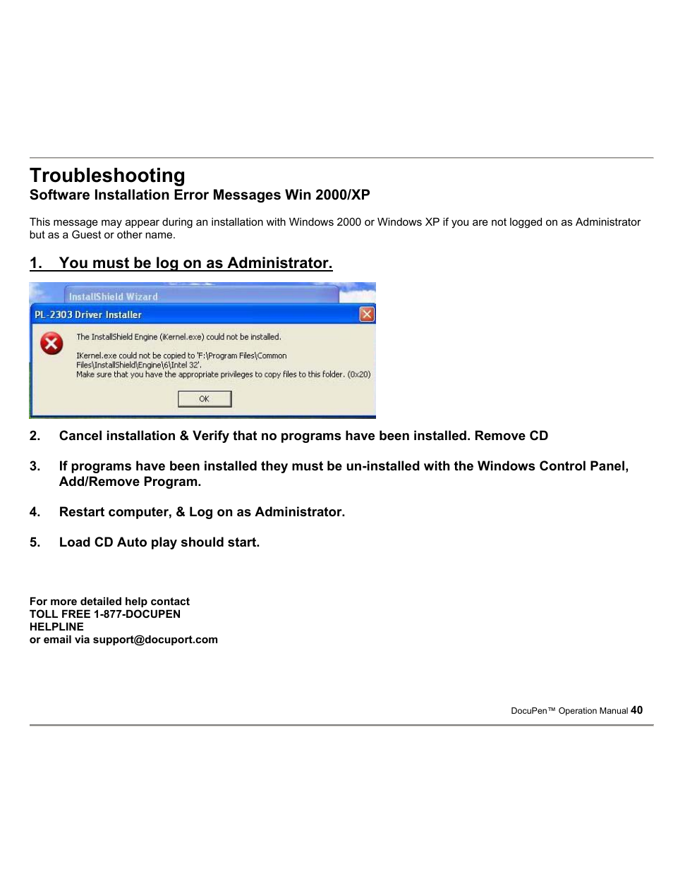 Troubleshooting | Planon System Solutions DocuPort Series DocuPen User Manual | Page 40 / 48