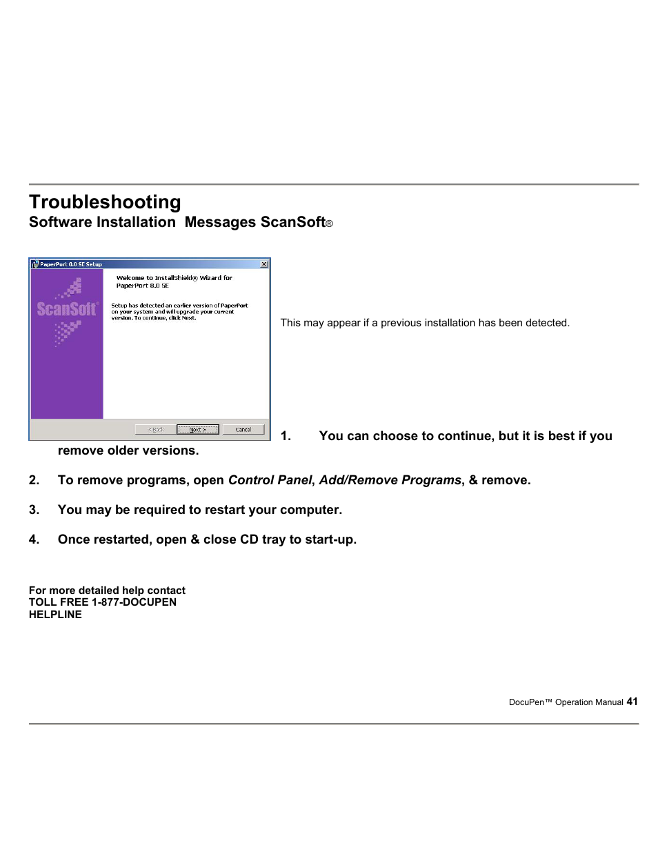 Troubleshooting | Planon System Solutions DocuPort Series DocuPen User Manual | Page 41 / 48